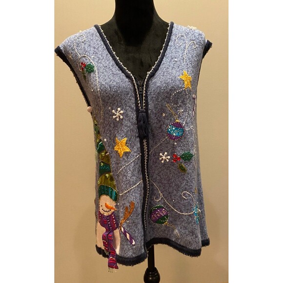 White Stag Christmas  Sweater Vest Vintage Look Size 18W - 20W Blue w/ Snowman - Picture 5 of 11